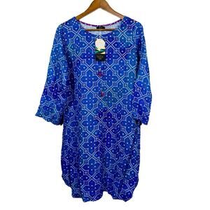 NEW! Saya Tunic Dress Indigo Blue White Geo Print Casual - XS